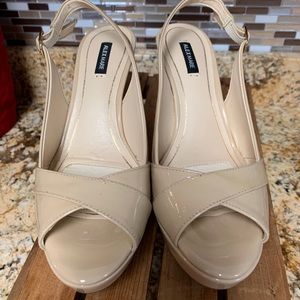 Cream platform sling back heels